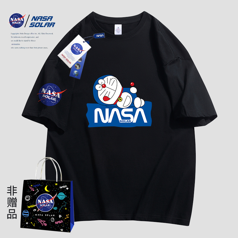 NASA联名2022夏季新款卡通动漫印花男女同款圆领纯棉短袖T恤