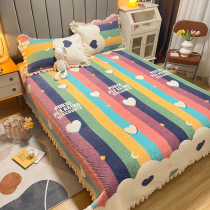 2021 milk velvet bed cover three-piece set quilted quilted quilted kang cover coral velvet crystal velvet thickened bed skirt multifunctional