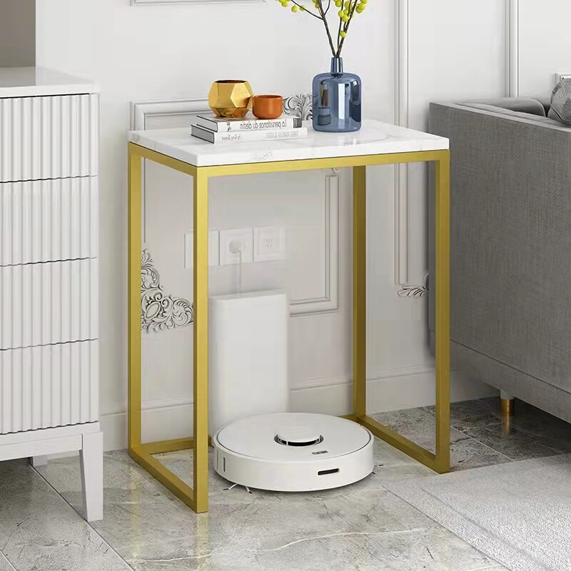 Light luxury sofa corner several high-legged small square table living room sweeping robot marble rock slab tea side table rack