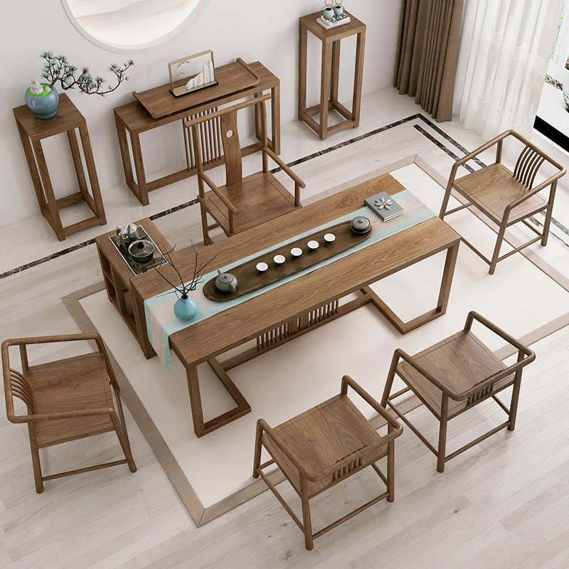 Tea table solid wood tea table Zen new Chinese style tea table and chair combination Kung Fu tea table modern minimalist living room tea table