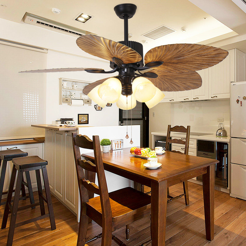 Retro Living room Southeast Asian ceiling fan light American restaurant Variable frequency fan lamp Home loft Villa Electric Fan Chandelier-Taobao