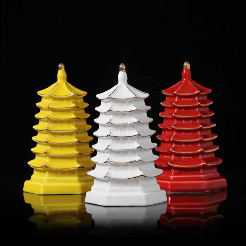 Ceramic Wenchang Tower Ornament Seven-Tier Living Room Entrance Office Desk Study Porcelain Crafts Decoration Display