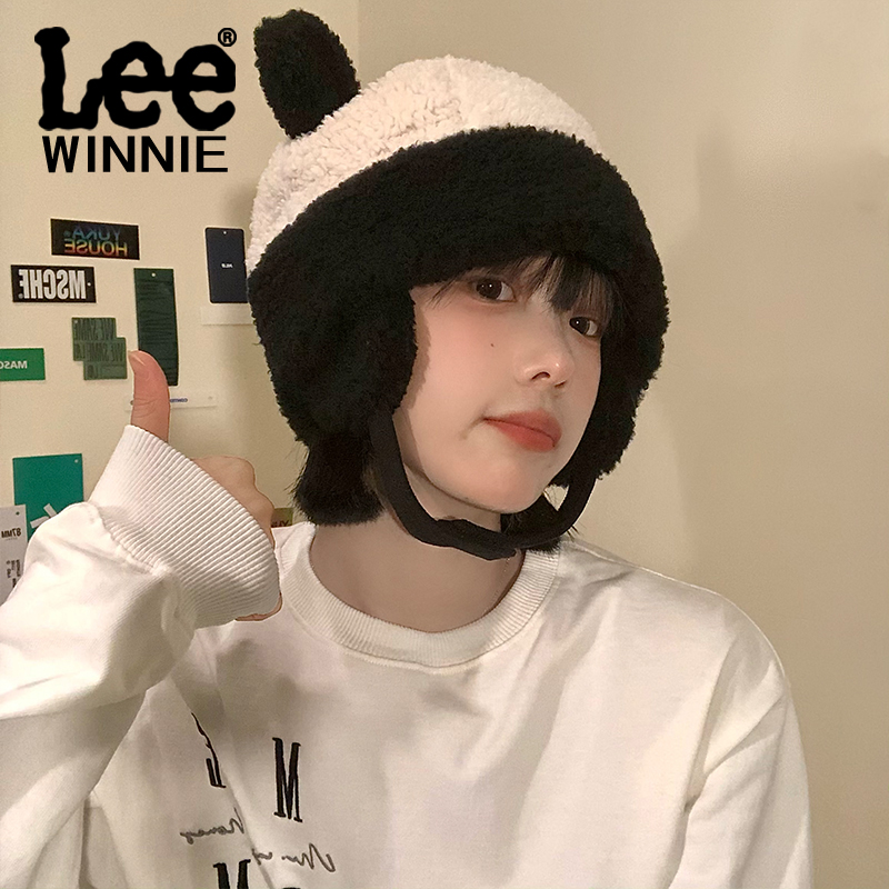 Winnie Lee cute bear lamb wool Lei Feng hat women's autumn and winter all-match ear protection plush panda hat trend