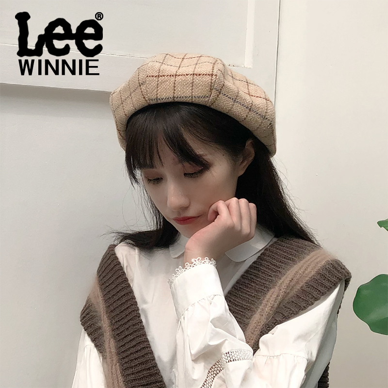 Winnie Lee girls hat 2021 autumn and winter new plaid beret women's Japanese casual children's hat painter hat