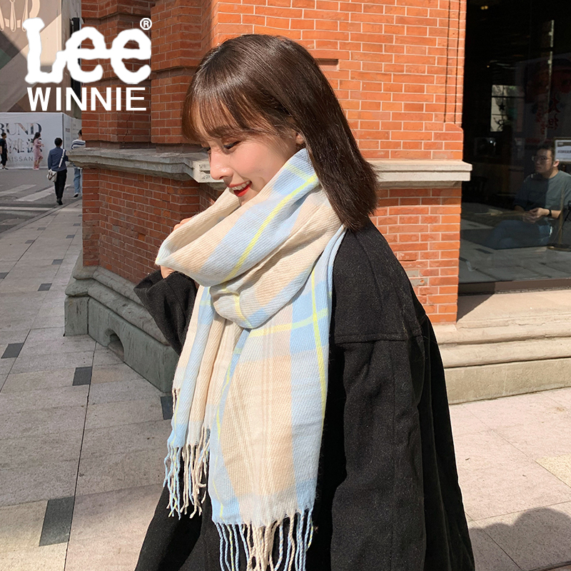 Winnie Lee plaid scarf female autumn and winter Korean version ins all-match casual student warm scarf scarf trend