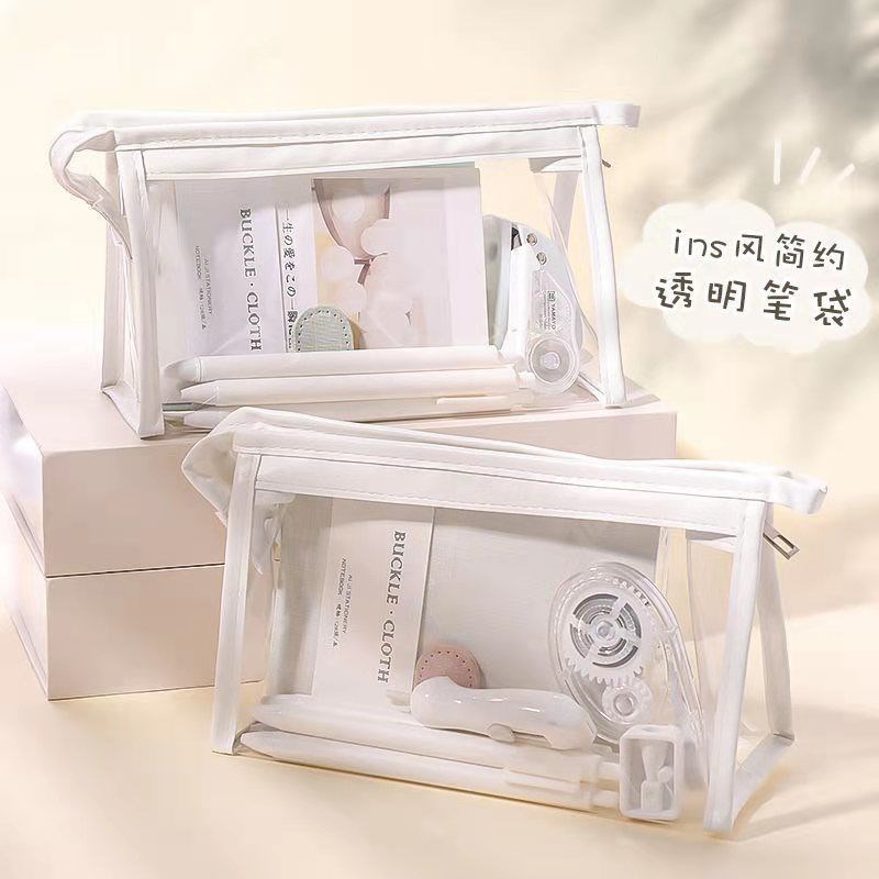 Pen bag ins Japanese girl Korean version simple primary school junior high school transparent pencil bag stationery large capacity pencil bag male