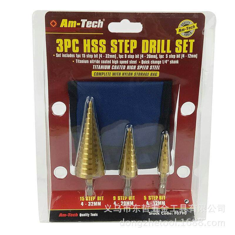 Three sets of six - angle stairs drill - drill - drill - dual - pad - step drill - punch - punch
