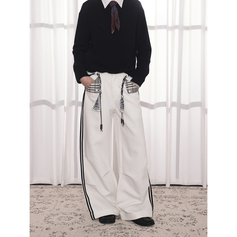 Antsstna Commuter Straight-Leg Pants with Pockets, Cuffed Plaid Pattern, Unisex Double Stripe, High-End Drape, Pleated, Versatile Couple Pants Antsstna Commuter Straight-Leg Pants with Pockets, Cuffed Plaid Pattern, Unisex Double Stripe, High-End Drape, Pleated, Versatile Couple Pants