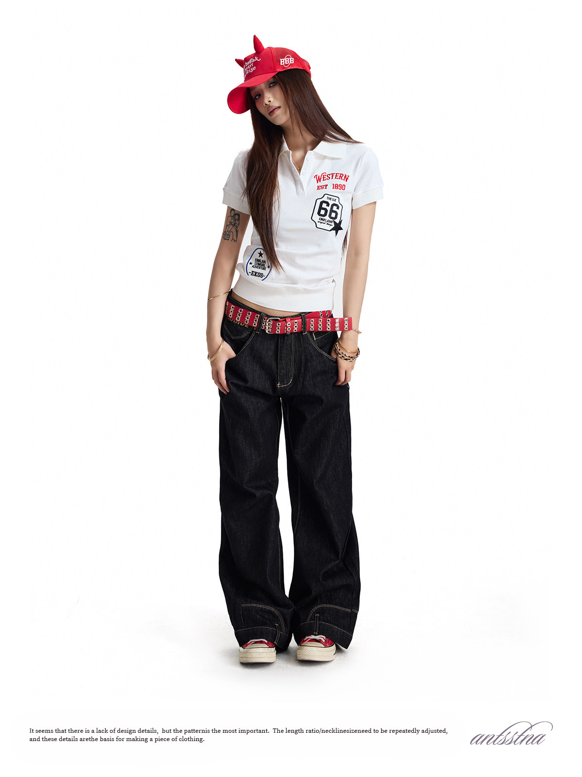 ANTSSTNA Embroidered Lapel Slim-Fit Cropped Polo
