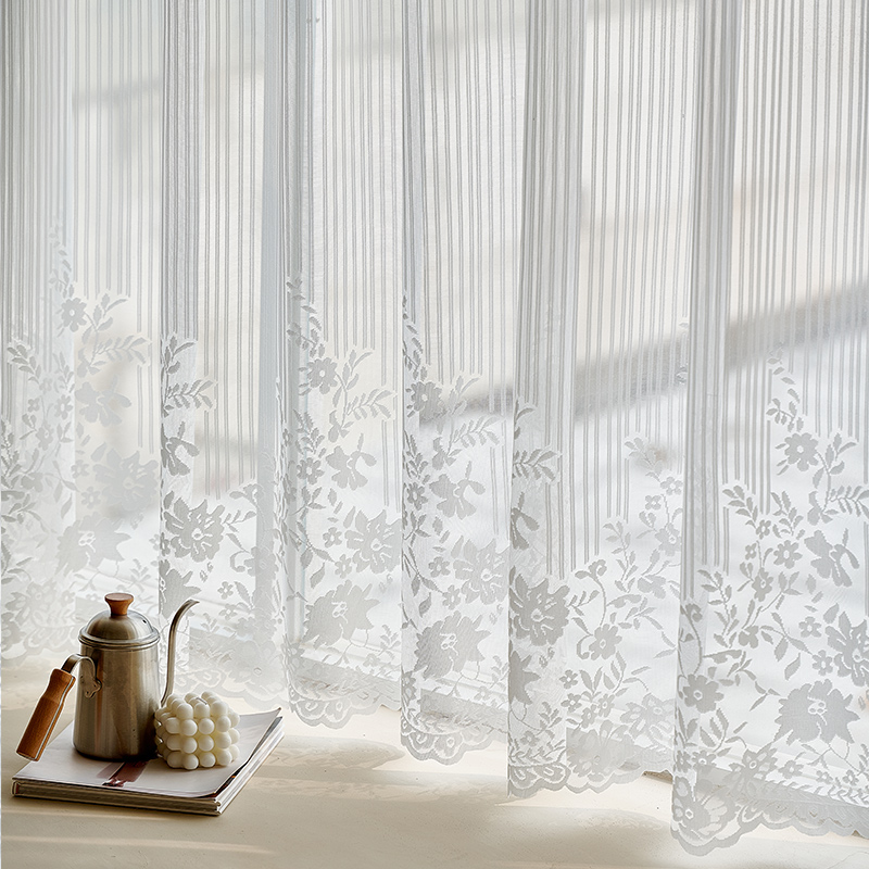 French lace curtain dress curtain 2021 new living room balcony striped window Yanb Xiaoqing fresh white yarn