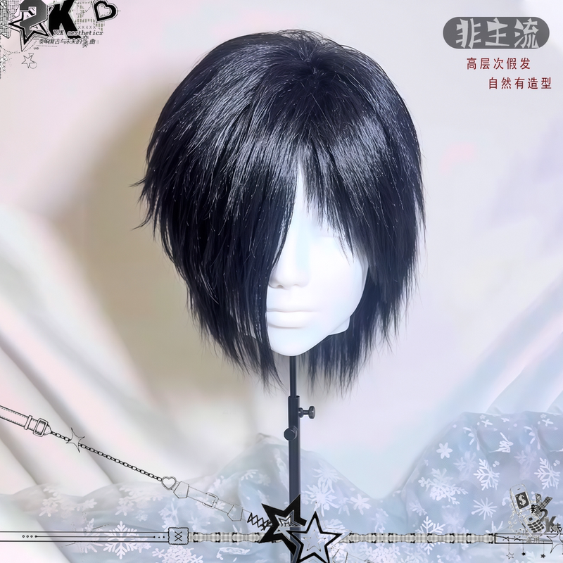 Non-Mainstream Wig, Kusama-Style Side Bangs, Yabi-Style Short Wolf Tail, Visual Style Short Straight Hair, Zangai Family Full Wig Non-Mainstream Wig, Kusama-Style Side Bangs, Yabi-Style Short Wolf Tail, Visual Style Short Straight Hair, Zangai Family Full Wig