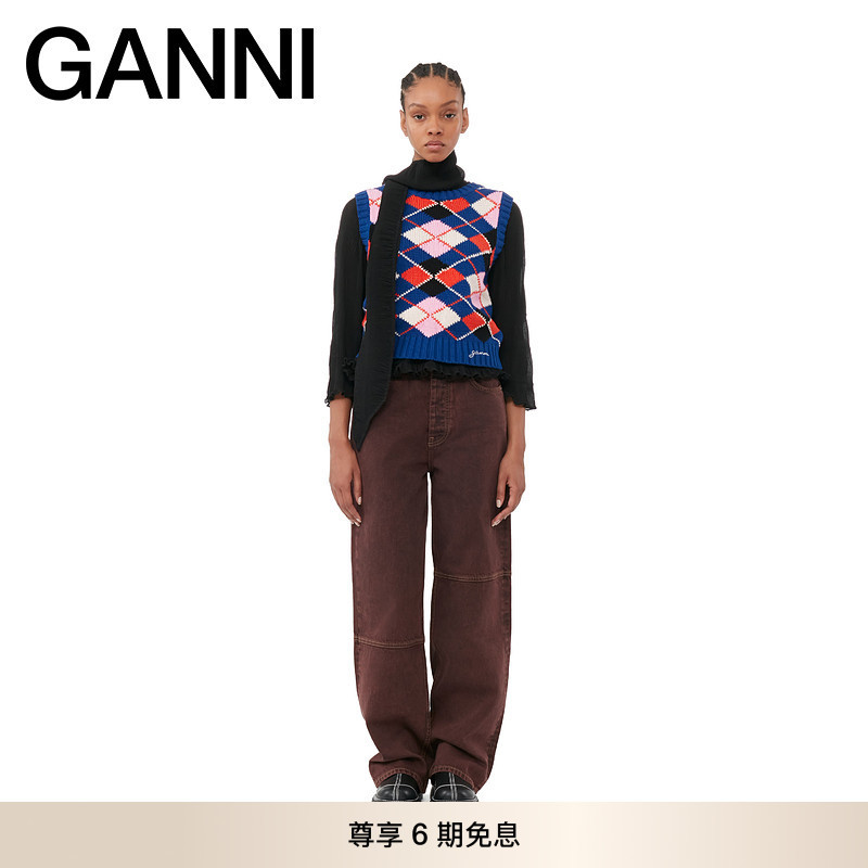Ganni Women's Clothing Rhombus Pattern Round Neck Elegant Vest Autumn Style Fashionable Knit Sweater K2046756 Ganni Women's Clothing Rhombus Pattern Round Neck Elegant Vest Autumn Style Fashionable Knit Sweater K2046756