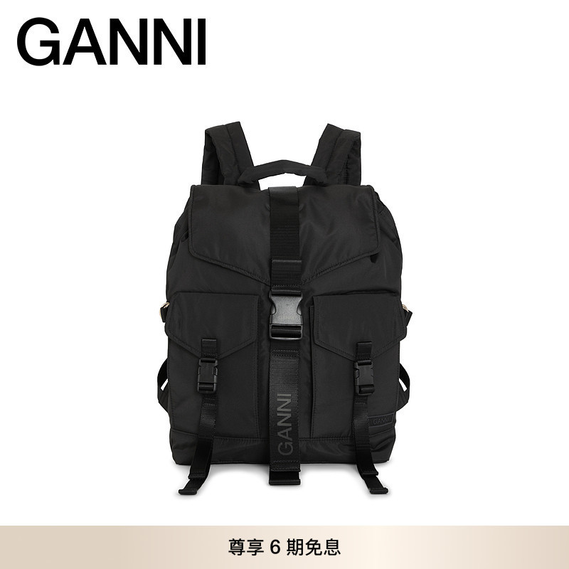 Ganni Women's Bag, Commuter Flip-Top Backpack, Fashionable and Personalized Travel Bag, Universal Style Backpack A4755099