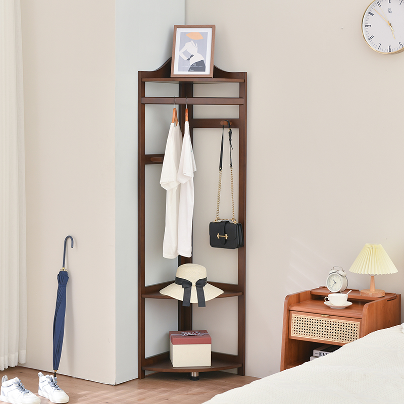 Corner cap rack Bedroom with rooftop hanger rack household interior corner staffing frame simple wall corner solid wooden coat rack