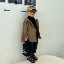 Boys brown windbreaker jacket spring and autumn childrens fashionable hooded top baby autumn loose jacket trendy