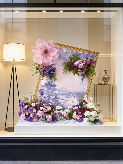 Monet's Garden Artificial Flowers and Fake Flower Arrangements in Purple for Indoor Shopping Malls, Creating a Spring Atmosphere Scene Setup, Floor-Standing Decorations
