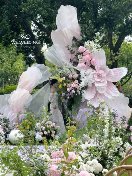 Pink Forest-Style Outdoor Wedding Atmosphere Arrangement, High-End Floral Art, Artificial Flowers, Floor-Standing Ornaments, Beautiful Display and Landscaping Decorations