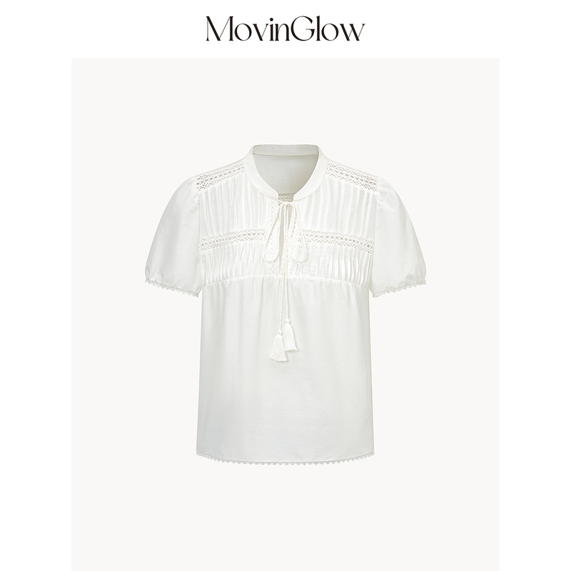 Movinglow｜Relaxing Minor Key Cool and Refreshing 12mm Silk Cotton Lace Trim Loose Top