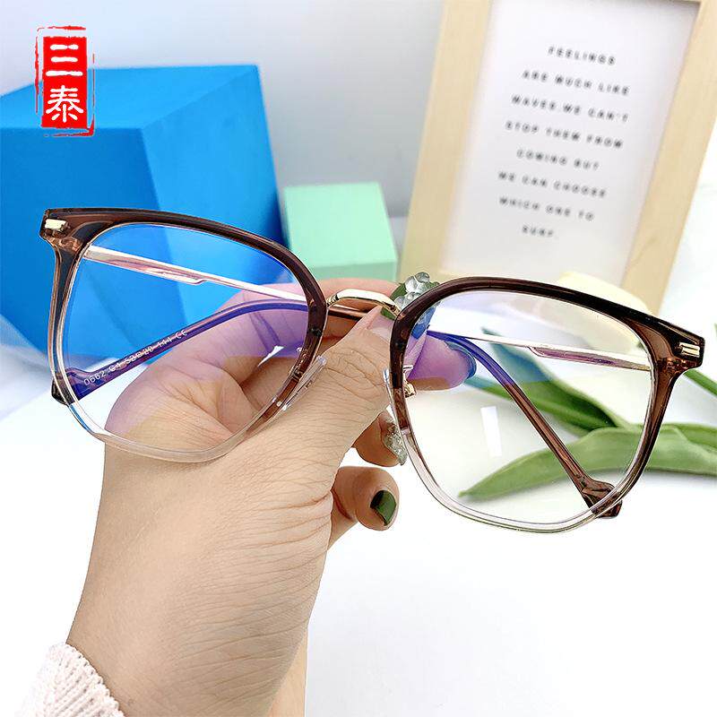 Myopia frame female degree with plain face can be big net red anti-Korean version of blue face mirror with thin retro men ultra light