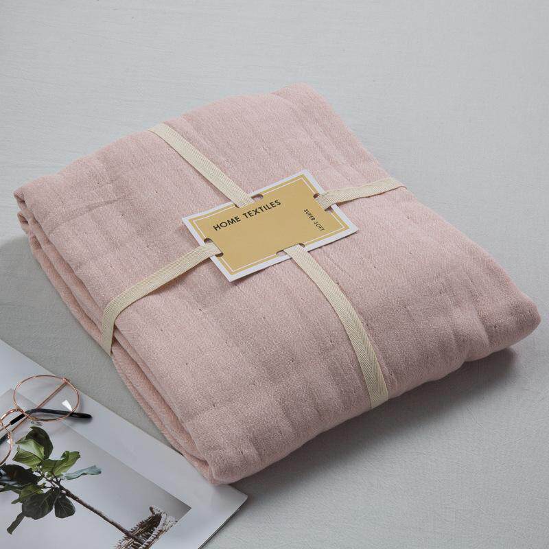 Full cotton day style cover blanket gauze quilts by pure cotton air conditioning towels No print blankets cotton four sets double Liangxia pure color