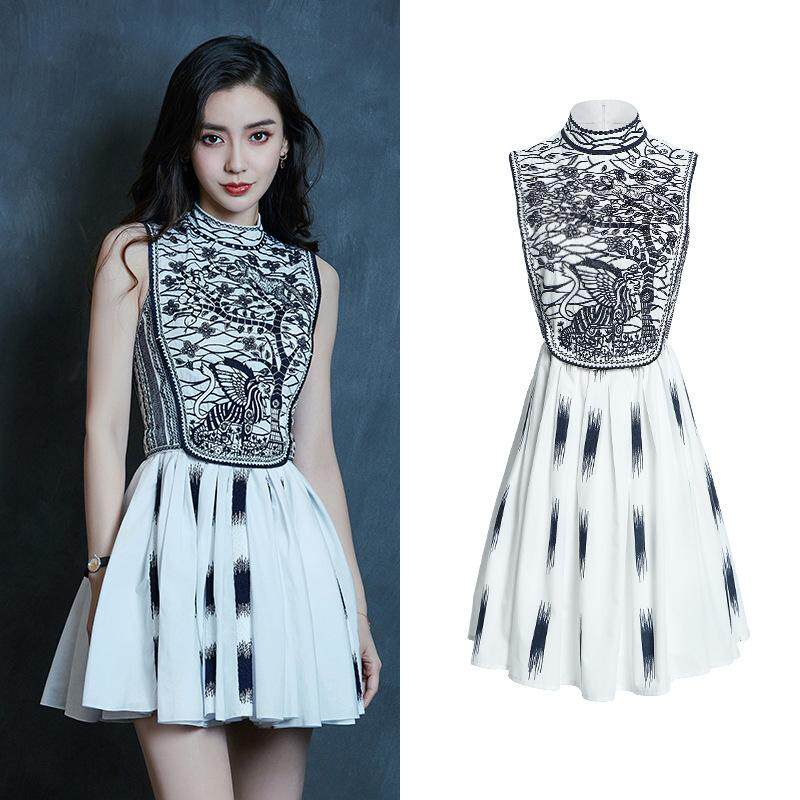 Dress with skirt Yang Ying new embroidery 2021 female heavy industry French skirt sleeveless Pengpeng summer gas texture