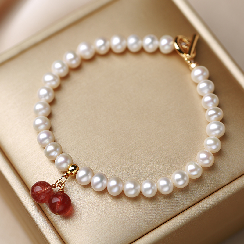 Su Chen Natural Pearl Bracelet Women's Summer Simple Ins Style Niche Design Strawberry Crystal 14k Gold Packed Valentine's Day Gift
