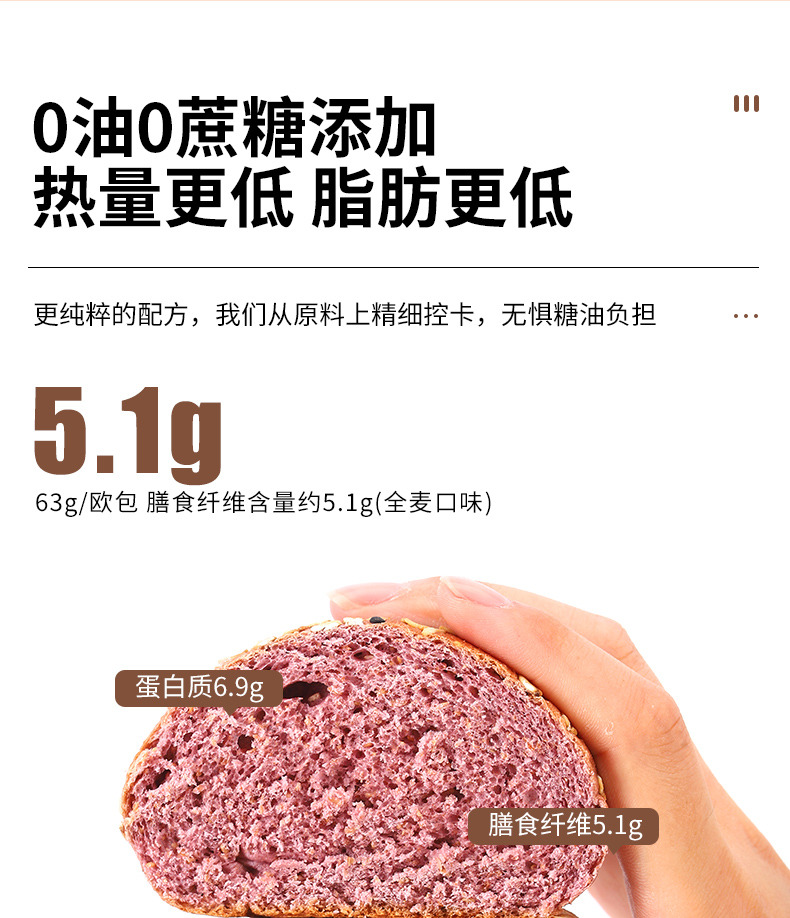 全麦面包低卡无蔗糖欧包整箱500g