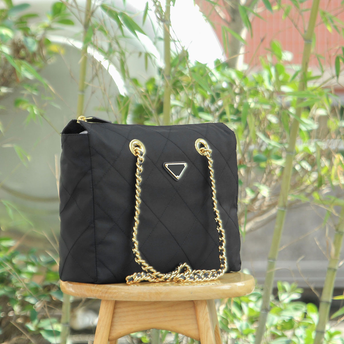 Nylon parachute rhombic chain diagonal bag vintage middle-aged homeless bag retro zipper commuter tote bag