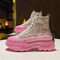 Goddess Yan value online European goods high-top shoes thick-bottomed platform insole printing leather daddy shoes women