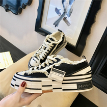 Goddess daily wear super-fire casual thick-soled platform canvas shoes Korean version of the net red breathable street clapper shoes