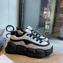 Goddess is comfortable on the feet and not bulky Korean version thick-soled casual shoes comfortable cowhide low-top lace-up dad shoes