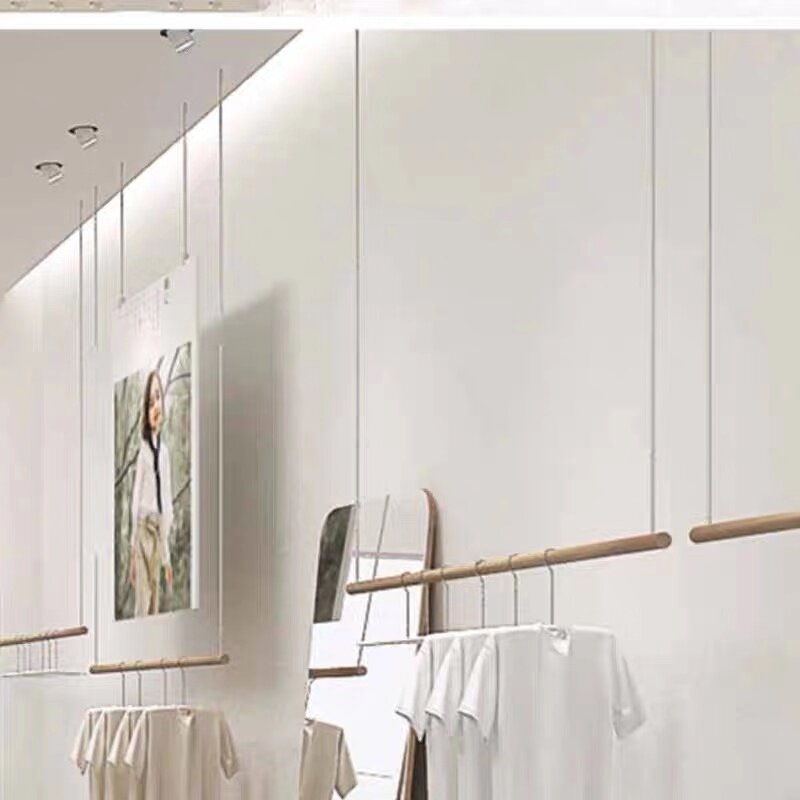 Clothing store hanger display stand solid wood hanging ring hanging rod women's clothing store special clothing rack on the wall hanger hanging rod rack