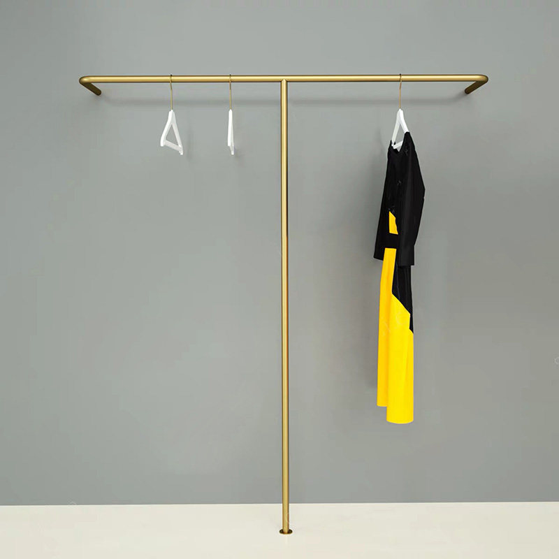 Clothing store display stand Floor-to-ceiling wall hangers Gold stainless steel women's clothing shelves brushed silver clothes hanging side