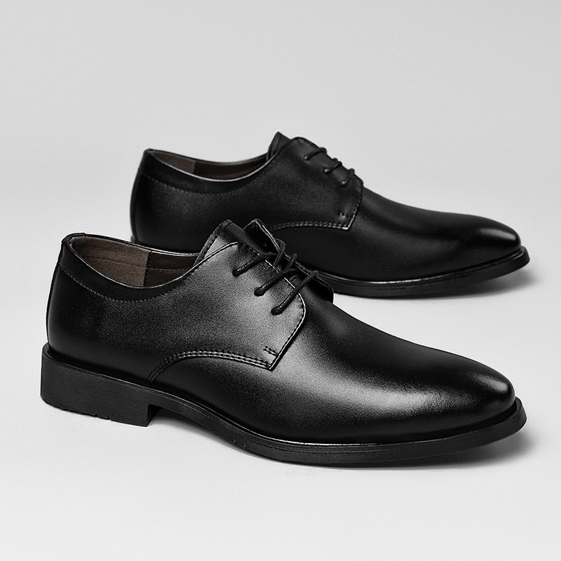 Black leather shoes men's winter leather with suits casual British style men's work shoes business formal wear young models