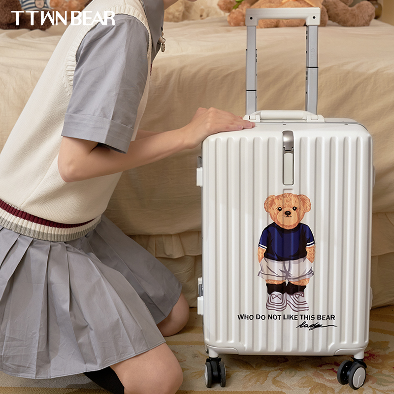 TTWNBEAR Every day Little Bear Vinny aluminum frame Pull Rod Box Suitcase 20 Inch Boarding Suitcase Woman small light 24