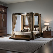 New Chinese style four-poster canopy bed simple modern step-by-step bed all solid wood Southeast Asian large bed villa B&B master bedroom