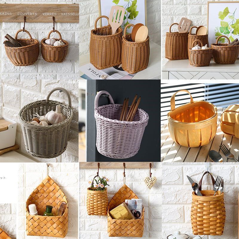 Garlic Ginger Storage Kitchen Ginger Garlic Storage Basket Kitchenware Hanging Basket Retro Wall Hanging Basket Portable Small Flower Basket Bathroom