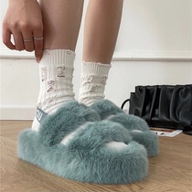 Thick bottom fur slippers female outside wearing summer postpartum months Slippers Autumn Soft Bottom Stomaty plush Home Shoe High
