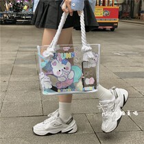 ins creative transparent beach jelly bag hand bag shopping tote bag cute girl heart niche backpack waterproof