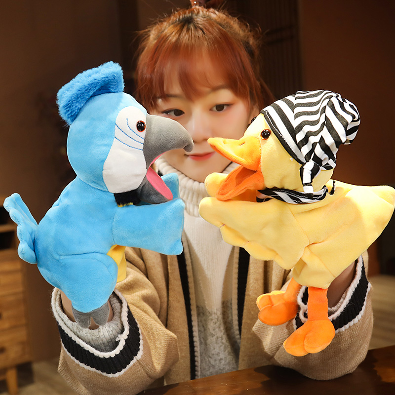 Promotion Parrot Duck Animal Hand Puppet Baby Storytelling Appeasement Glove Toy Cute Mouth Action Doll Cloth Doll