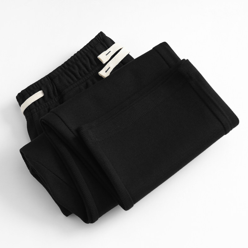 Travel 100 hitch 300g black heavy pound twill straight drum sweatpants male pure color pumping rope commuting sportpants women's autumn-Taobao