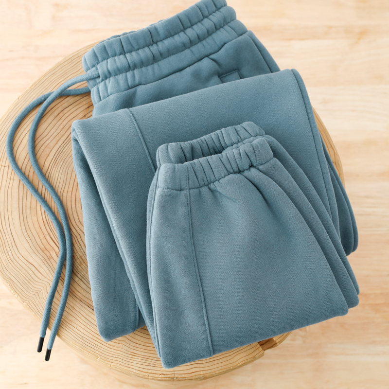 Rare Colors! Haze Blue Fleece-Lined Drawstring Jogger Pants for Men, Loose and Slimming Sweatpants for Women, Autumn
