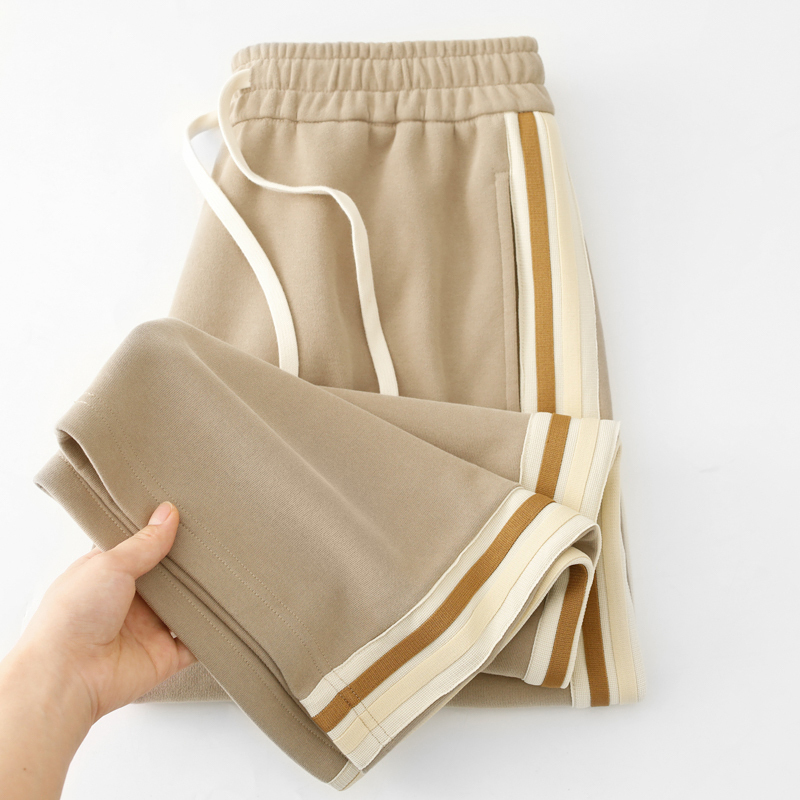 Unique Design That Won'T Clash with Others! 320g Drawstring Casual Straight-Leg Wide-Leg Pants Khaki Heavyweight Sweatpants for Men and Women