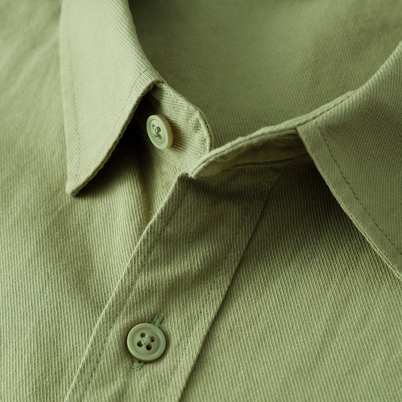 Avocado Green Pure Cotton Long-Sleeve Shirt for Men, Army Green American Style Solid Color Casual High-End Shirt Top for Women, Autumn Season