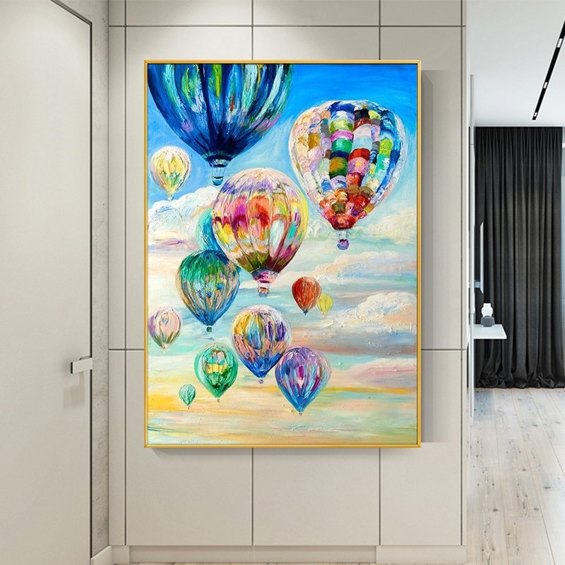 Hand-painted oil painting hot air balloon living room sofa background wall children's room decoration painting porch modern bedroom large hanging painting