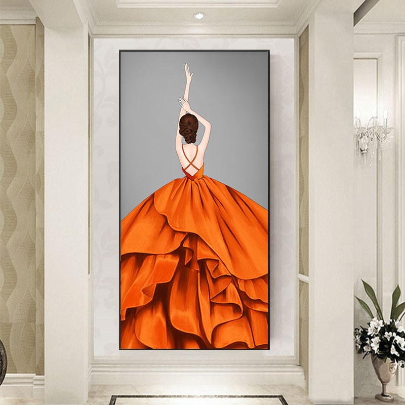Nordic custom modern oil painting porch hand-painted landscape decoration painting dancing girl three-dimensional simple light luxury living room