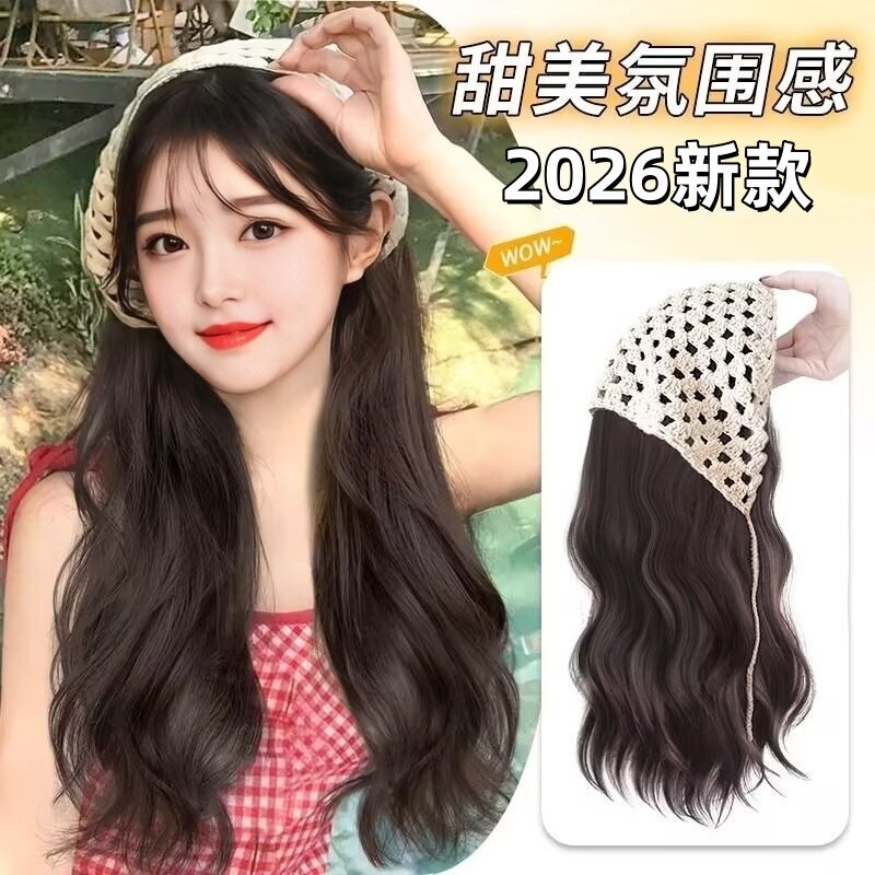 Wig Full Head Cover Women's Hat with Hair Integrated Summer Triangle Headscarf Wig Long Curly Hair Headband Wig Half Head Cover Wig Full Head Cover Women's Hat with Hair Integrated Summer Triangle Headscarf Wig Long Curly Hair Headband Wig Half Head Cover