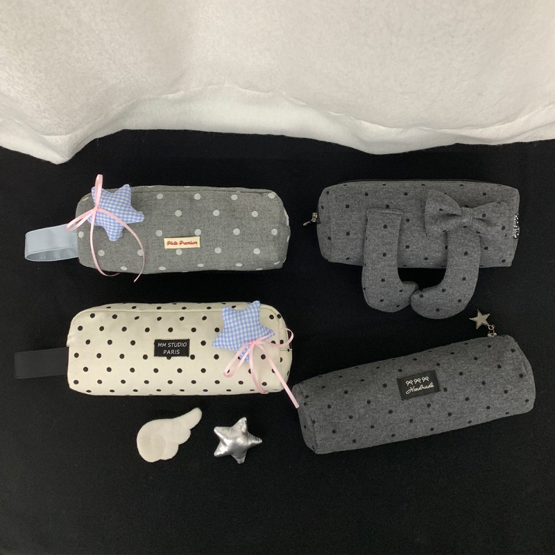 Unique Blue Gray and Black Polka Dot Pencil Case Storage Bag ins Style Large Capacity Three-Dimensional Pencil Case Korean Style Makeup Brush Bag Unique Blue Gray and Black Polka Dot Pencil Case Storage Bag ins Style Large Capacity Three-Dimensional Pencil Case Korean Style Makeup Brush Bag