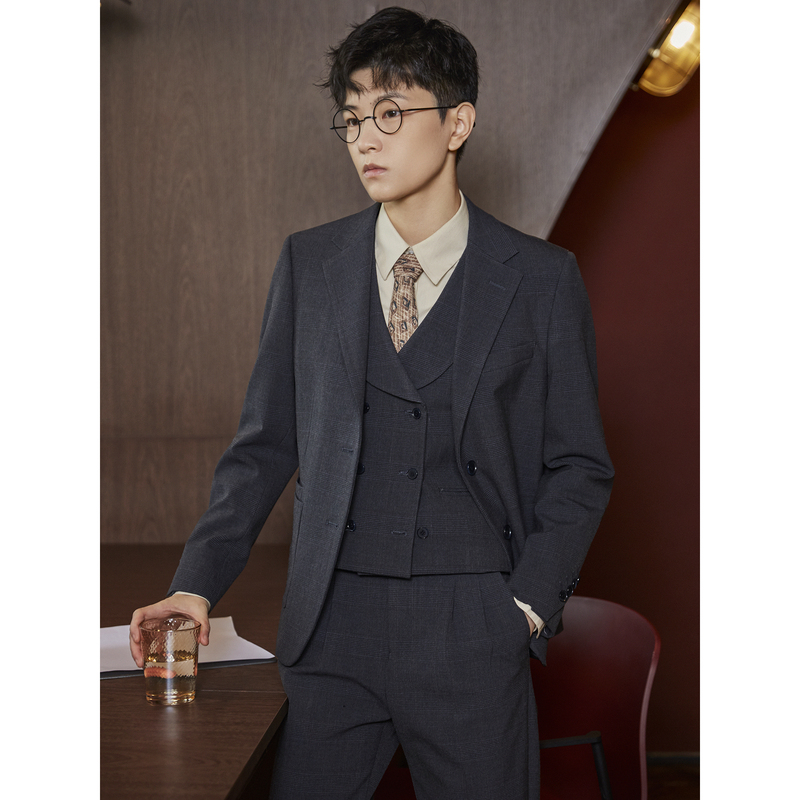 Knighttom October Autumn Dark Plaid Suit Slim Fit Jacket Unisex Business Formal Suit Kt2464C
