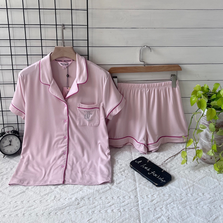 Foreign Trade/Orange Spring/Summer Cardigan Style Milk Silk Rhinestone Women's Air-Conditioned Room Short-Sleeve Shorts Pajamas Loungewear Set